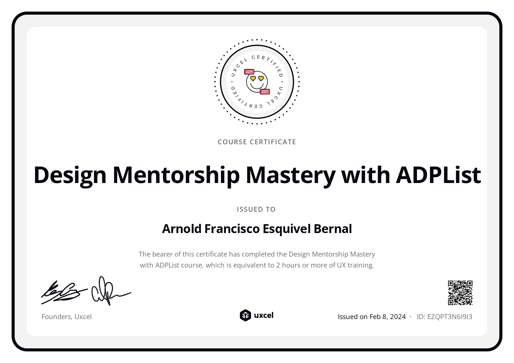 Arnold Francisco Esquivel Bernal's certificate